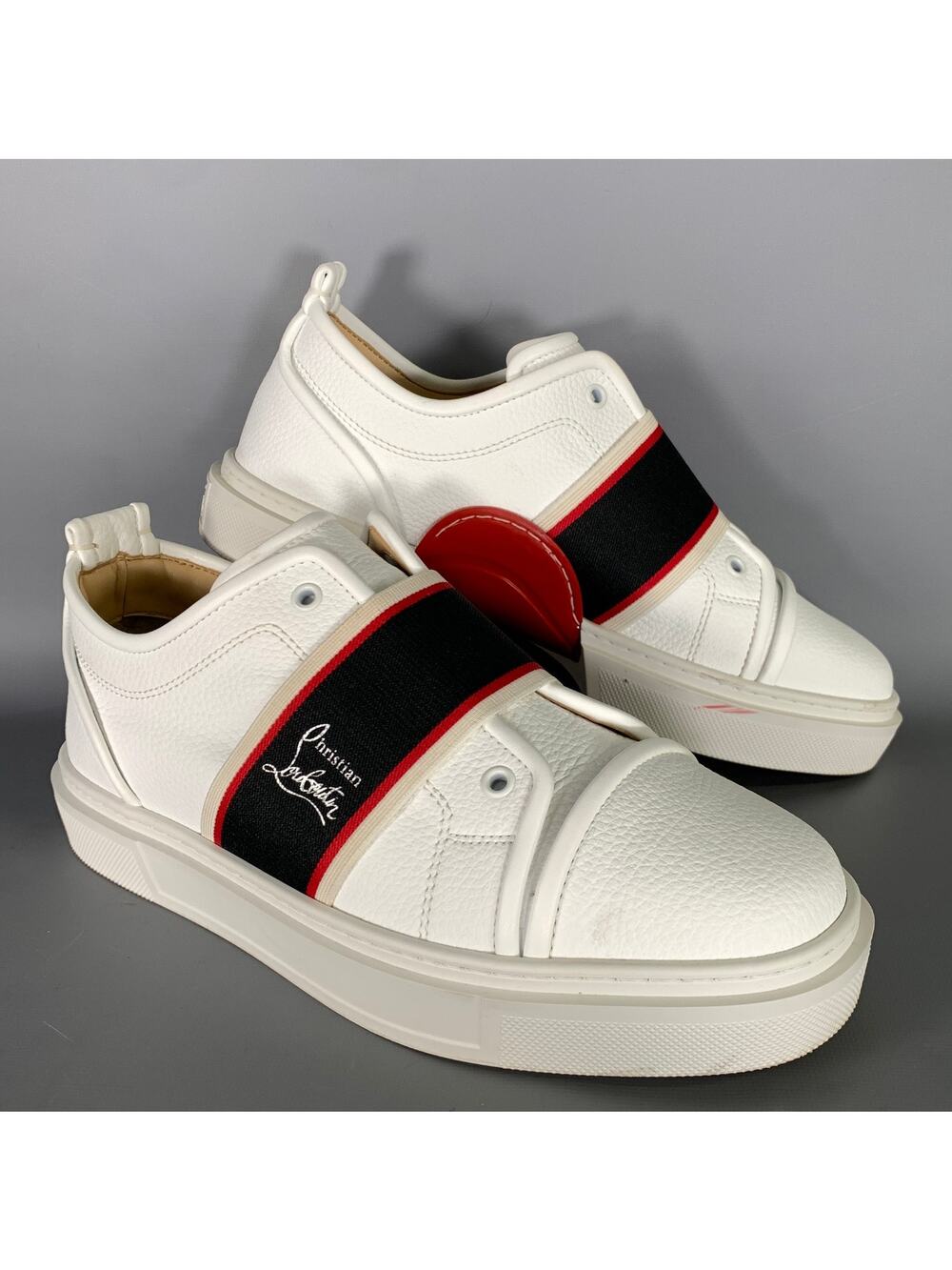 CHRISTIAN LOUBOUTIN Size 10 White Navy & Red Leather Low Top Sneakers